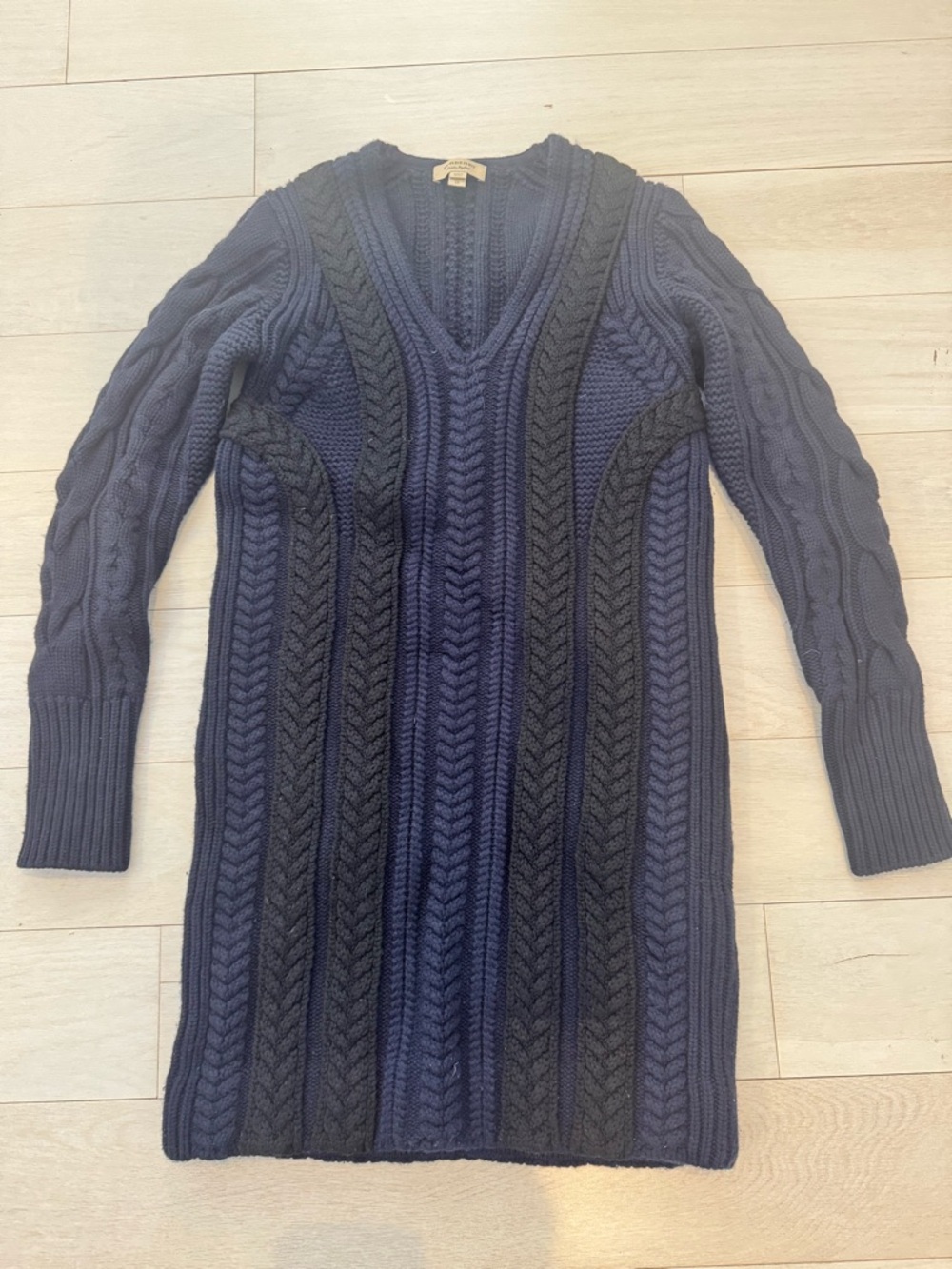 Burberry Navy and Black Cable V-Neck Sweater Dress
